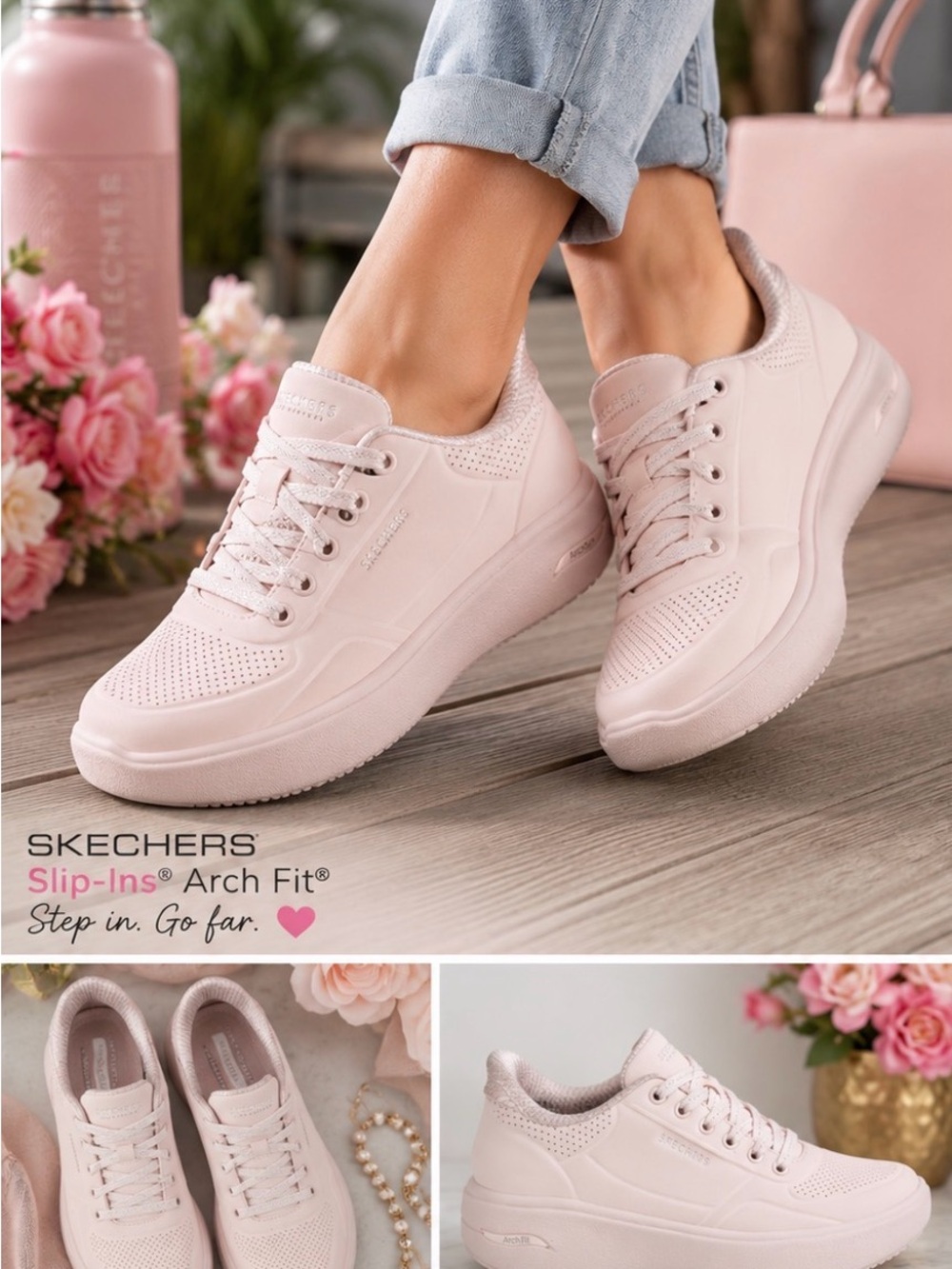 Skechers Women's Pink Slip-On Arch Fit Casual Sneakers SZ 7